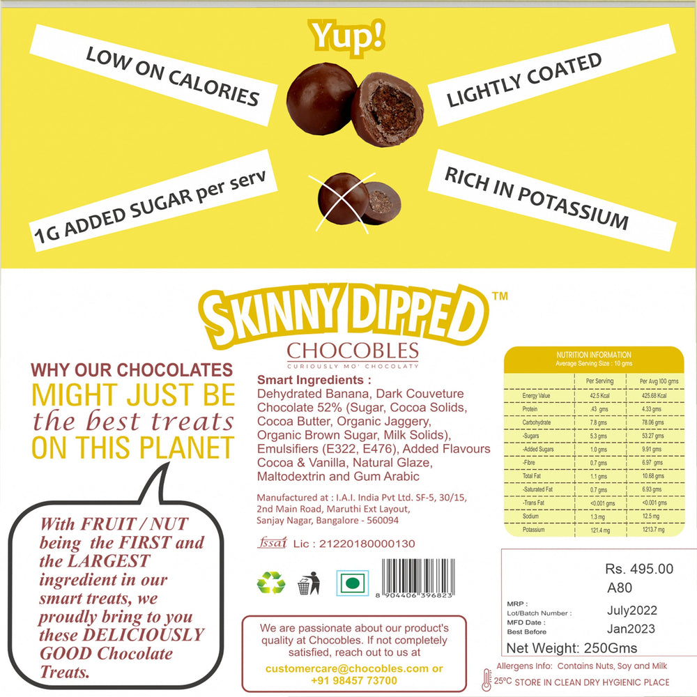 Chocobles - Skinny Dipped Banana Dark Chocolate Low Calories